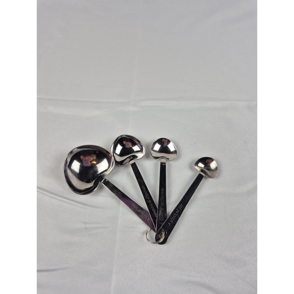Heart Shaped Measuring Spoons Set of‎ 4 Stainless Steel Love Quote Kitchen